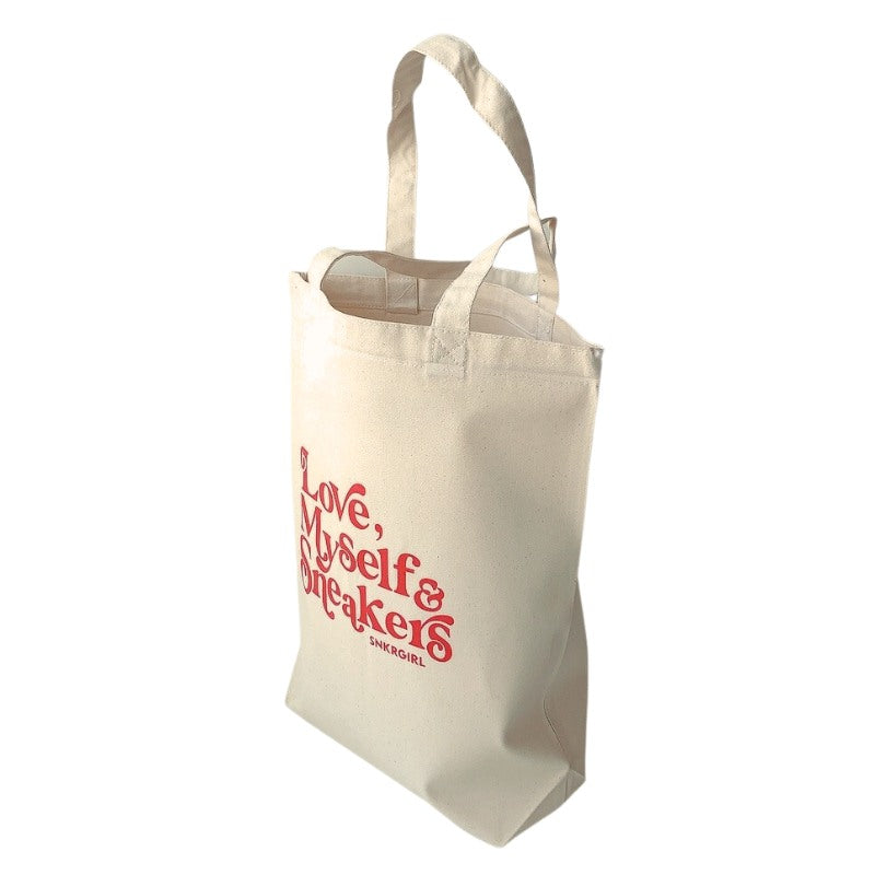 SNKRGIRL Toto Bag オリジナルキャンバストートバッグ : Love,Myself & Sneakers : レッドロゴ