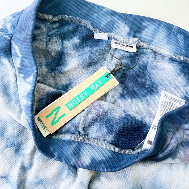 『Noisy May タイダイ染めスウェットパンツ』テーパードシルエット ブルー&ホワイトカラー : S