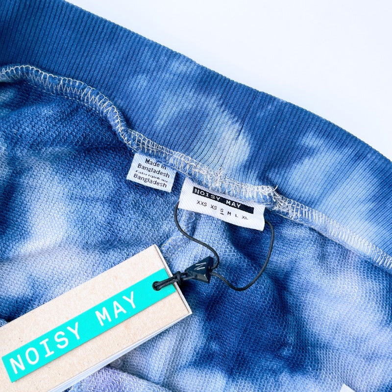 『Noisy May タイダイ染めスウェットパンツ』テーパードシルエット ブルー&ホワイトカラー : S