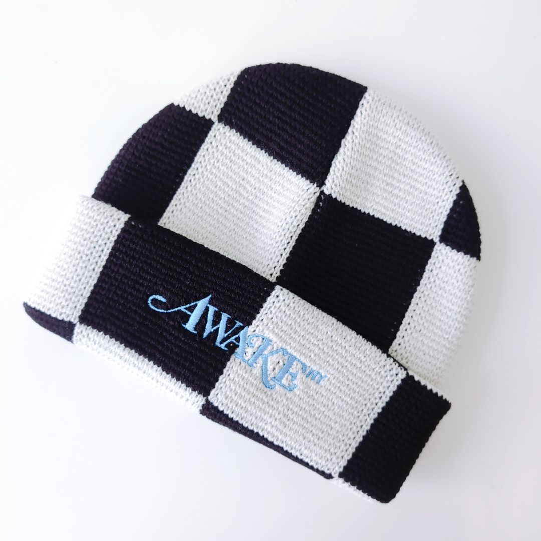 『Checkerboarg Embroidered Classic Logo Beanie 』ニット帽 チェック柄 ロゴビーニー