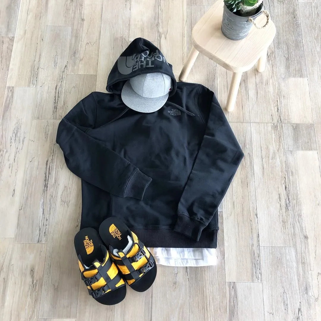 『The North Face Logo Foodie Pullover』ノースフェイス ロゴパーカー フードロゴ Black : M,L