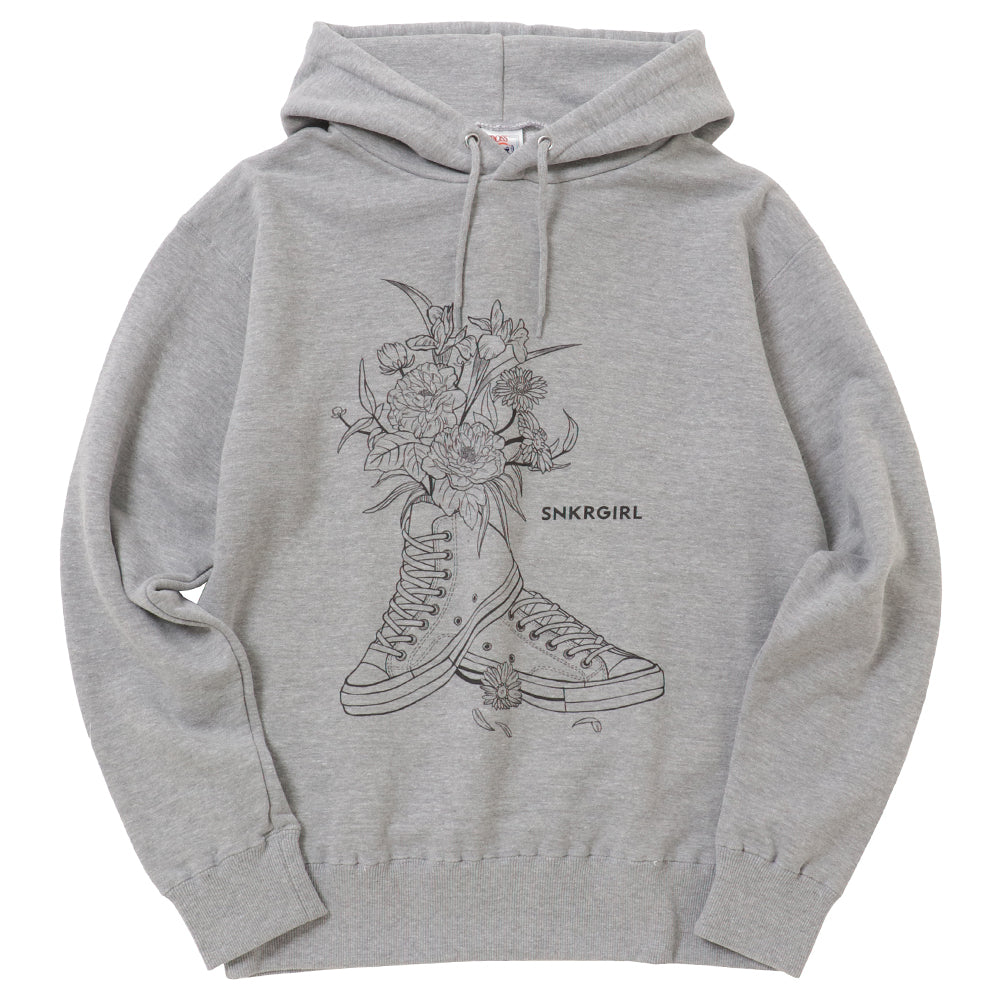 SNKRGIRLパーカー "Flowers n' Kicks" 2色 (黒, グレー)