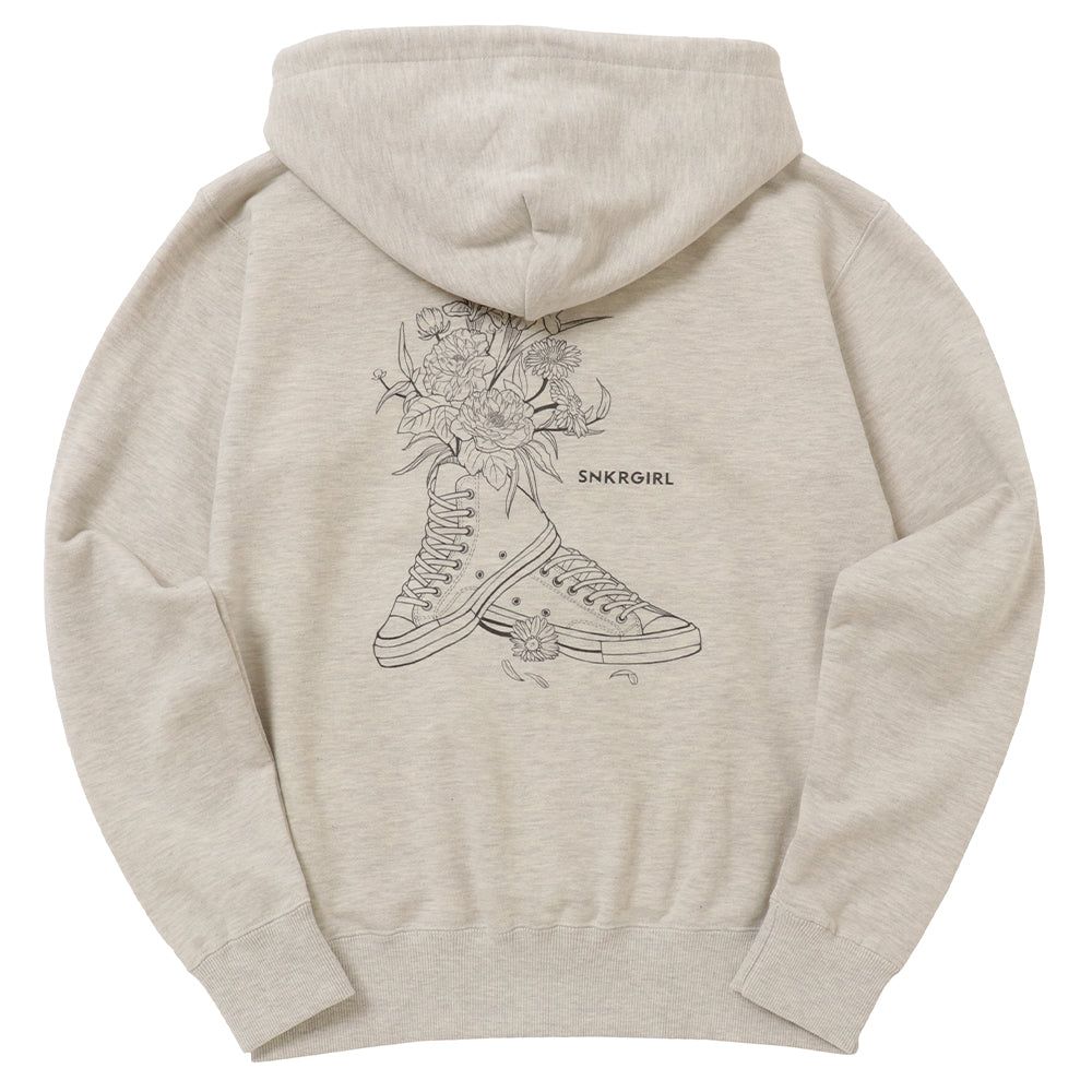 SNKRGIRLジップアップパーカー "Flowers n' Kicks" 2色(オートミール,黒)