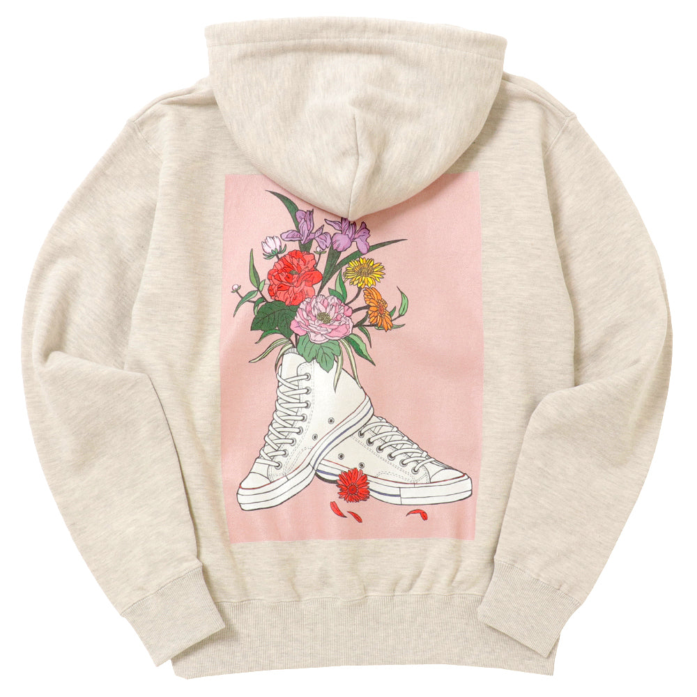 SNKRGIRLプルオーバーパーカー "Flowers n' Kicks" カラー (バックロゴ, オフホワイト)