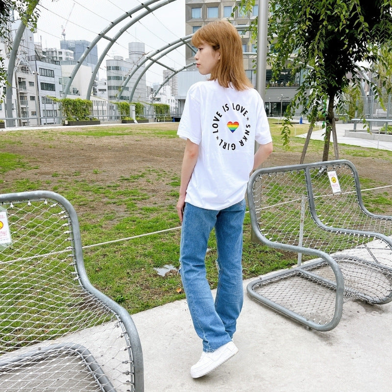 Pride T-Shirt "Love Is Love" Rainbow バックプリントTシャツ
