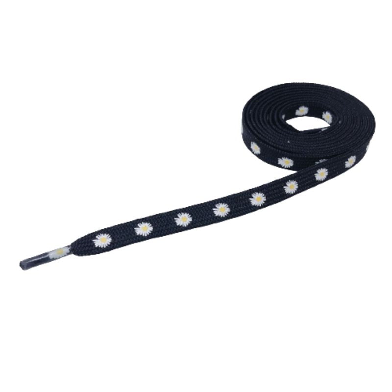 『Sneaker shoe lace / カラフルスニーカーシューレース』靴ひも Black flower/ブラック(フラワー)