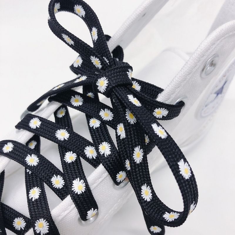 『Sneaker shoe lace / カラフルスニーカーシューレース』靴ひも Black flower/ブラック(フラワー)