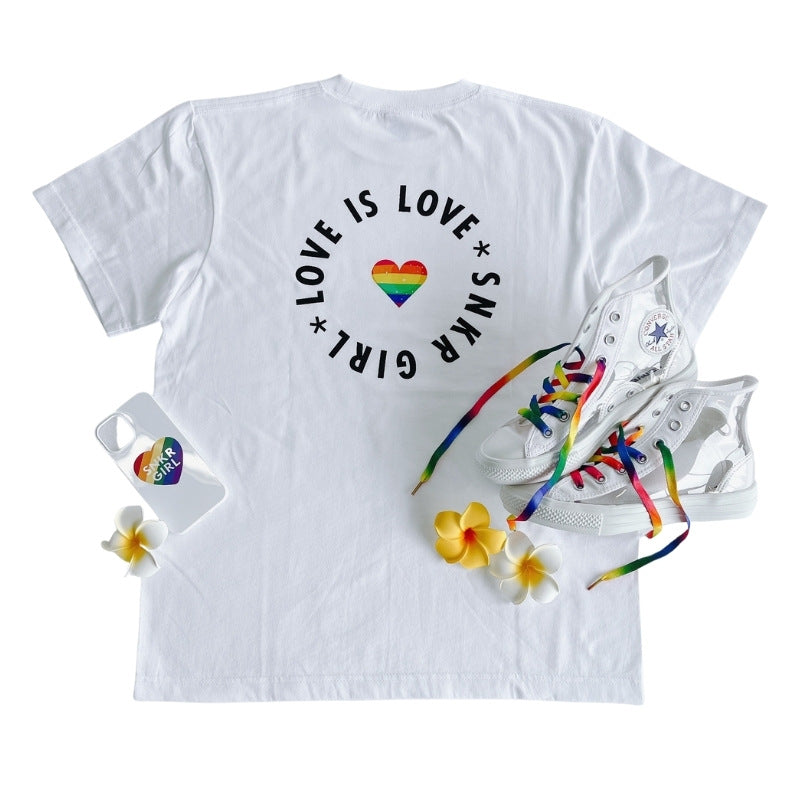 Pride T-Shirt "Love Is Love" Rainbow バックプリントTシャツ