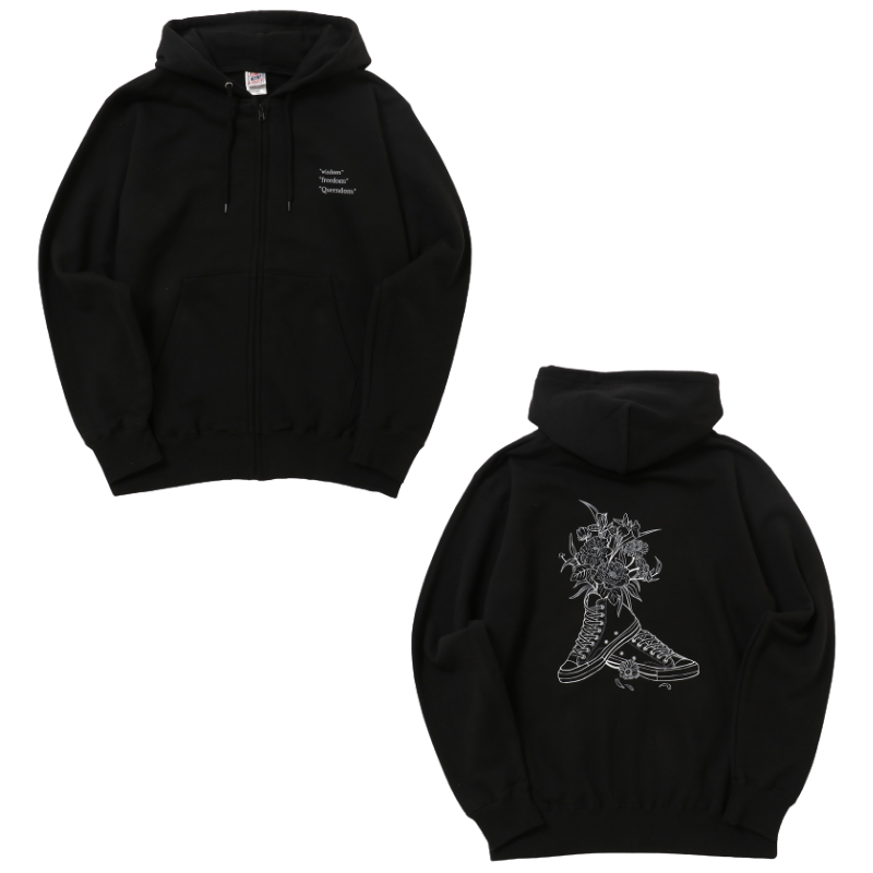 SNKRGIRLジップアップパーカー "Flowers n' Kicks" 2色(オートミール,黒)
