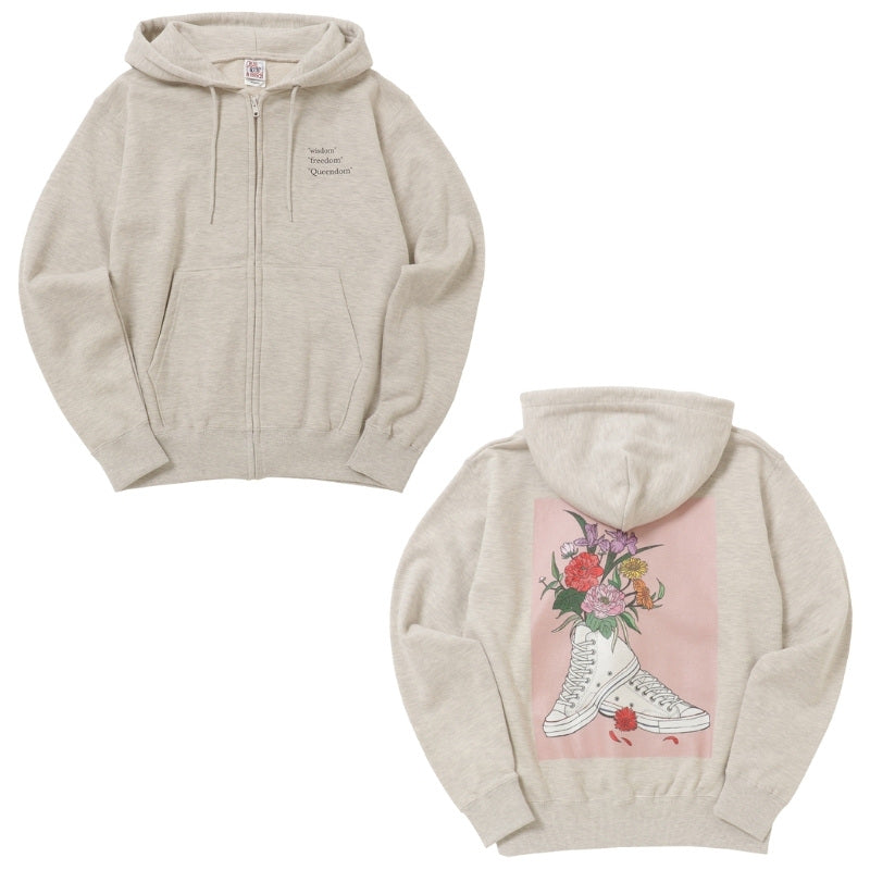 SNKRGIRLジップアップパーカー"Flowers n' Kicks" カラー(バックロゴ&メッセージロゴ)