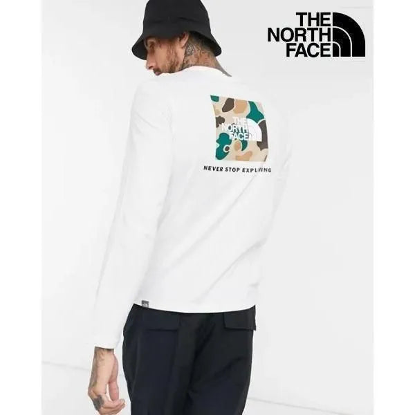 『The North Face Red Box camo long sleeve t-shirt in white』ノースフェイス ボックスロゴロンT カモフラ柄 ホワイト : Sサイズ