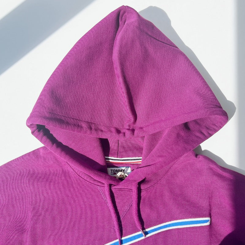 『Tommy Jeans シグネチャーカプセルロゴフーディー』ダークパープル フロントロゴパーカー Dark purple : XS