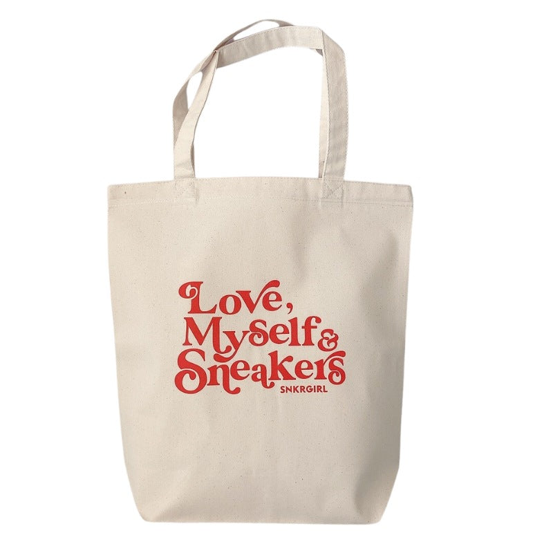 SNKRGIRL Toto Bag オリジナルキャンバストートバッグ : Love,Myself & Sneakers : レッドロゴ
