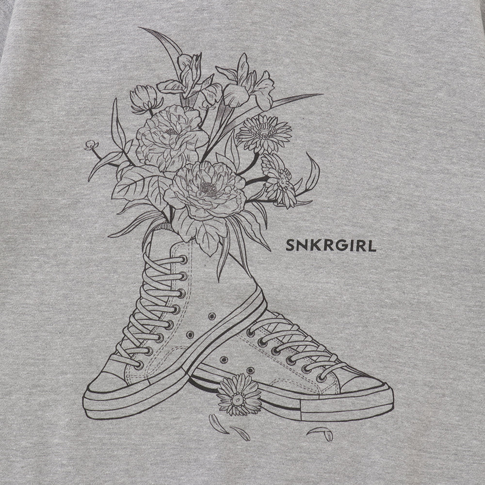 SNKRGIRLパーカー "Flowers n' Kicks" 2色 (黒, グレー)