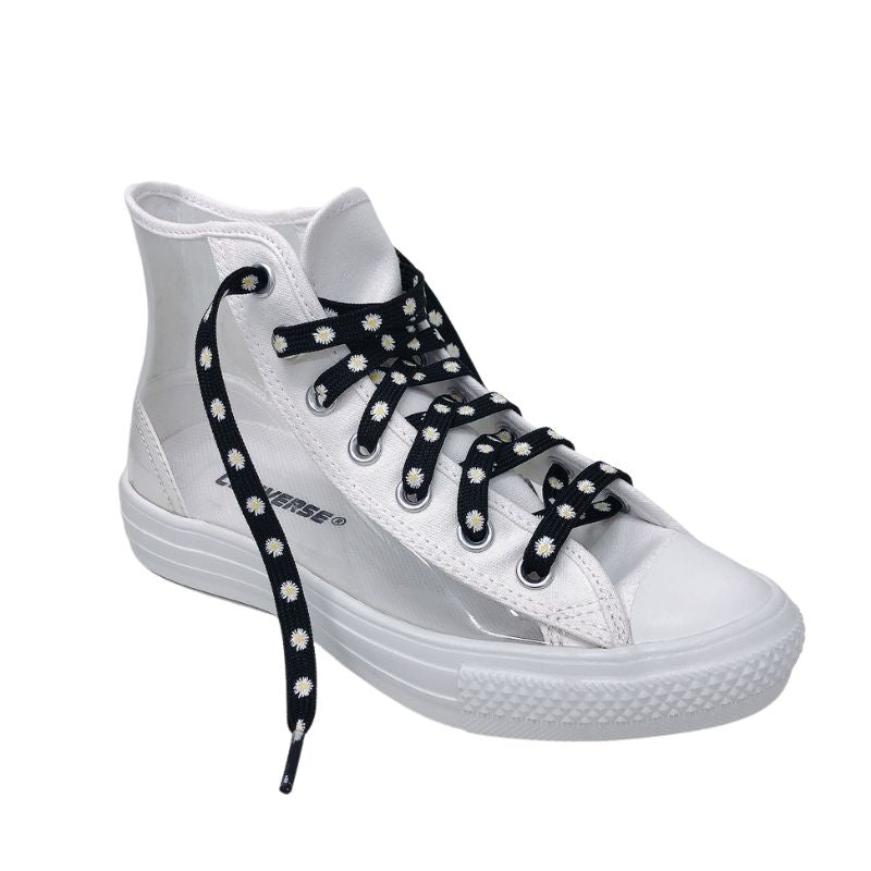 『Sneaker shoe lace / カラフルスニーカーシューレース』靴ひも Black flower/ブラック(フラワー)